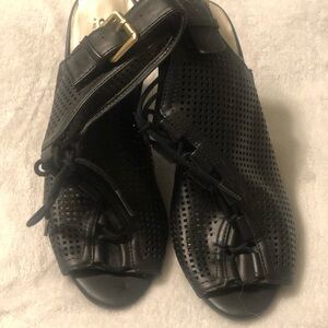 Black Glossy Open-Toe Sandals